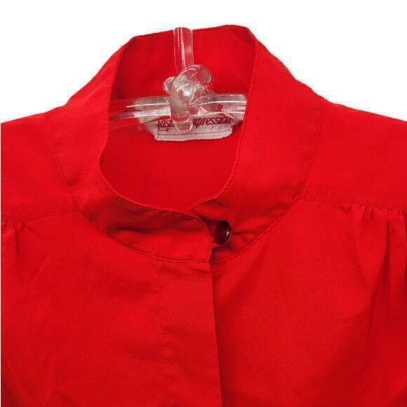 Vintage Preppy Illusion Button Up High Collar Short Puffy Sleeve‎ Blouse Shirt - Picture 6 of 15